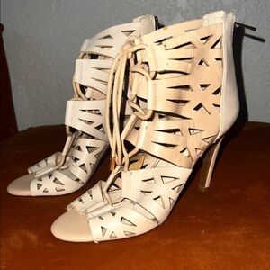 Lace-Up Cutout High Heel Gladitaor Sandals - Cream